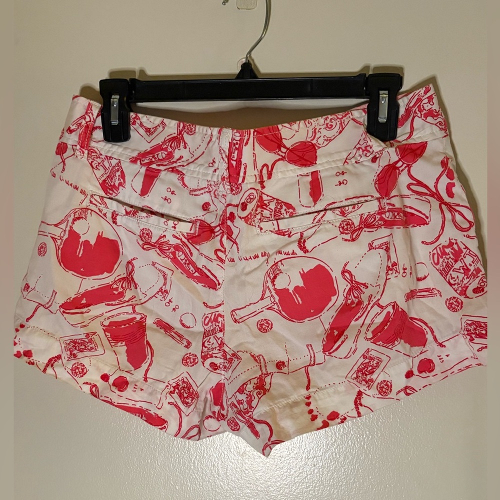Lilly Pulitzer Red and White Cargo Shorts with Elastic Waistband